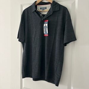 Seapointe Black Short-Sleeve Polo Shirt with a Subtle Palm Print Medium NWT